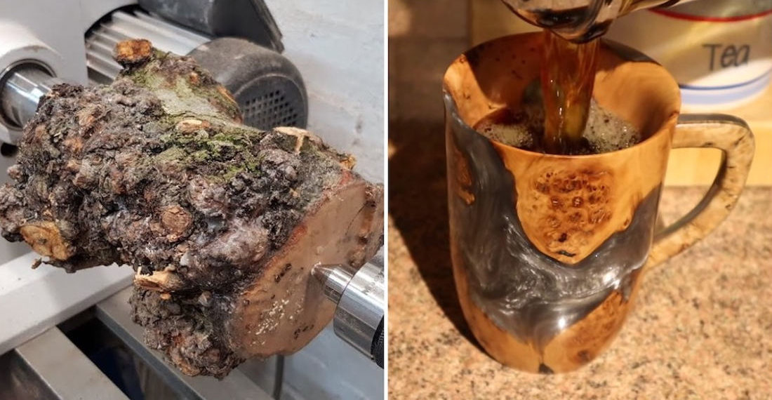 Satisfying Video Of Man Woodturning A Coffee Mug From Apple Tree Trunk