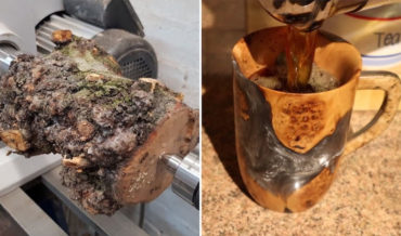 Satisfying Video Of Man Woodturning A Coffee Mug From Apple Tree Trunk