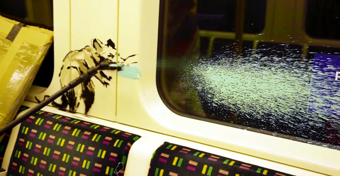 Video Of Banksy Disguised As Deep Cleaner To Graffiti London Underground Subway