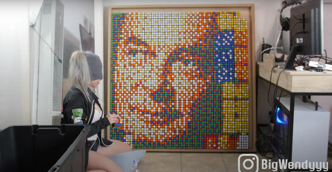 Rubik’s Cube Artist Creates Portrait Of Erno Rubik While Blindfolded, Using Tacticle Rubik’s Cubes