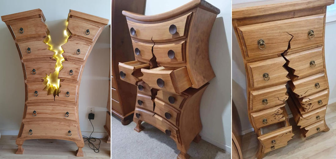 Woodworker’s Amazing ‘Broken’ Cartoon Inspired Furniture