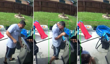 Man Get Scared Lighting Gas Grill, Takes A Spill
