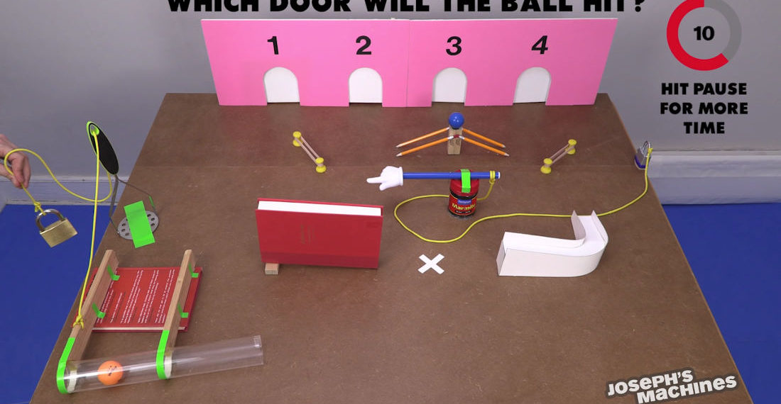 What Door Will The Ball Hit?: A Rube Goldberg Machine Guessing Game