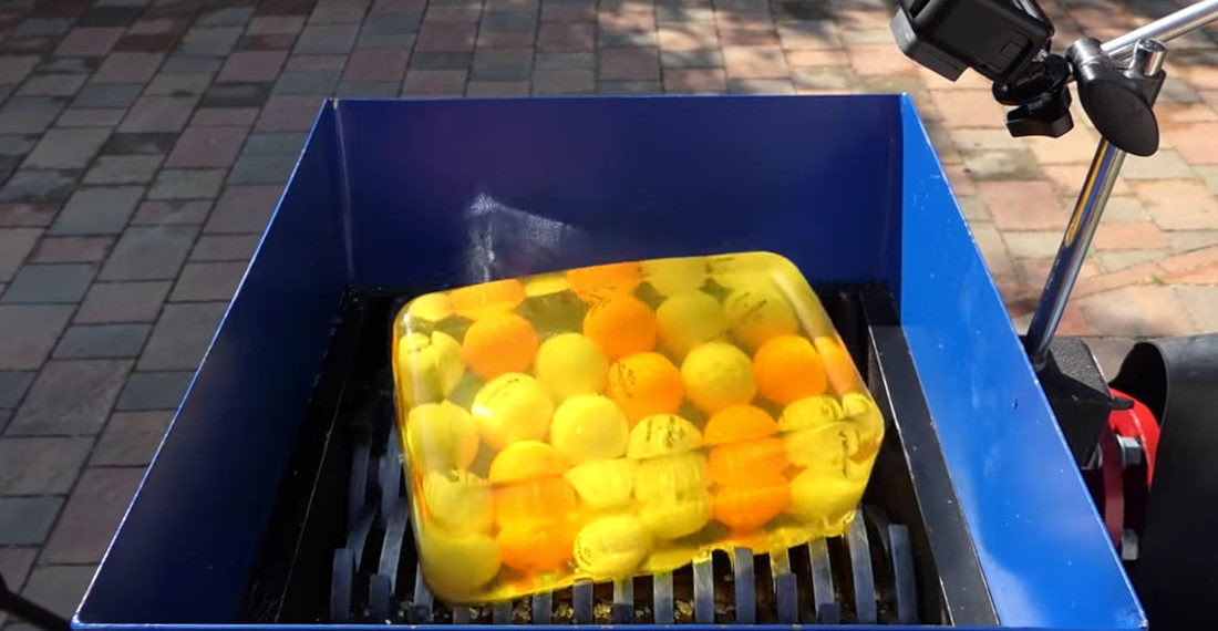 Compilation Video Of Crushing Various Objects Encased In Jell-O In A Fast Shredder