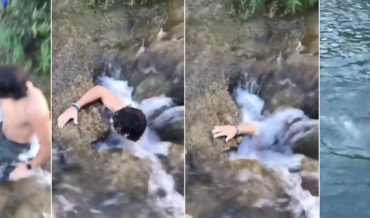 Oh Heck No: Guy Goes Through Water Tunnel In Rock