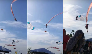 Yikes: 3-Year Old Gets Tangled In Kite During Festival, Takes To The Skies