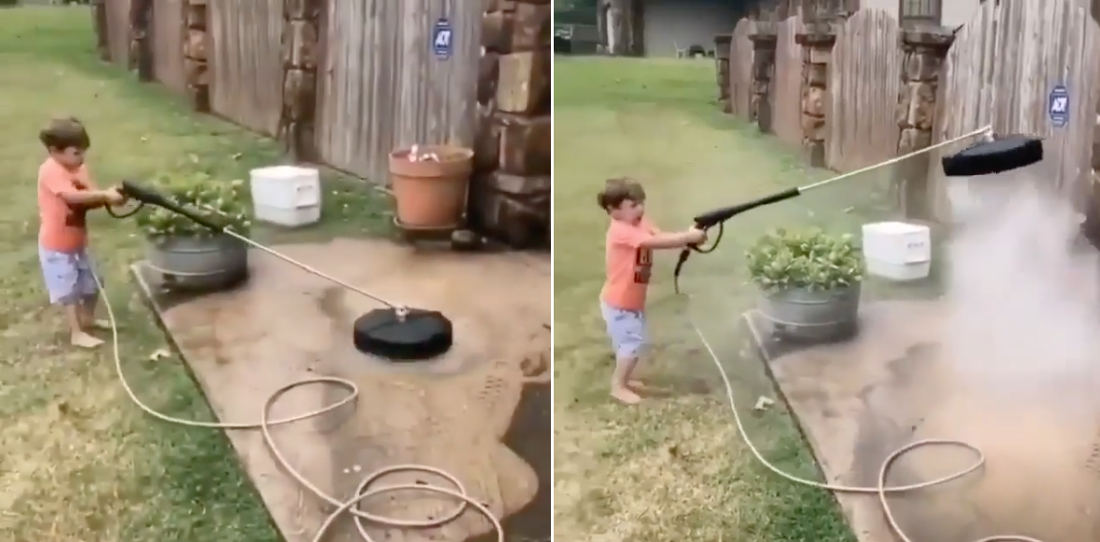 To Infinity And Beyond!: Little Kid Versus Pressure Washer Surface Cleaner