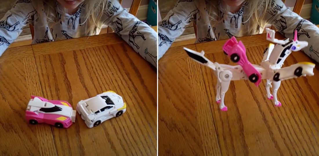 Two Toy Cars That Instantly Transform Into A Unicorn When They Make Contact
