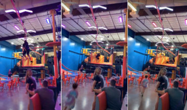 Coming In Hot!: Indoor Zipliner Takes Out ‘Catcher’ Employee