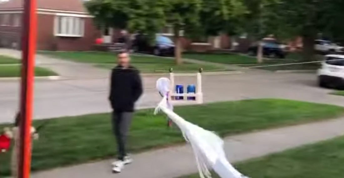 Guy Builds Zipline For Providing Candy And Beer On Halloween While Social Distancing