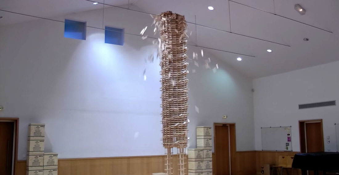 A 22,000 Piece Wooden Block Coliseum And 20-Foot Tower Being Destroyed