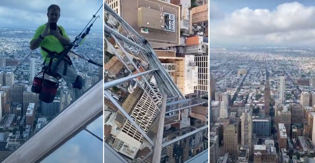 Nope: Window Cleaner Casually Films Himself 900 Feet Up On Sloped Glass Roof