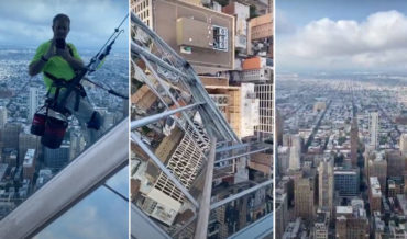 Nope: Window Cleaner Casually Films Himself 900 Feet Up On Sloped Glass Roof