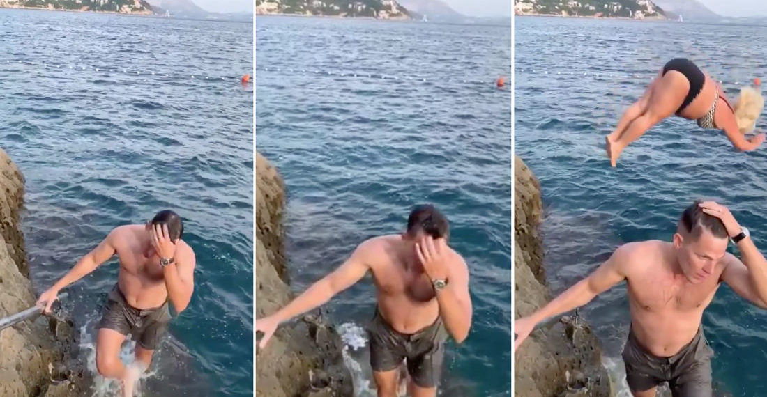 Haha!:  Hunk’s Slow-Motion James Bond Exit From Ocean Gets Upstaged
