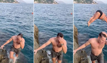 Haha!:  Hunk’s Slow-Motion James Bond Exit From Ocean Gets Upstaged