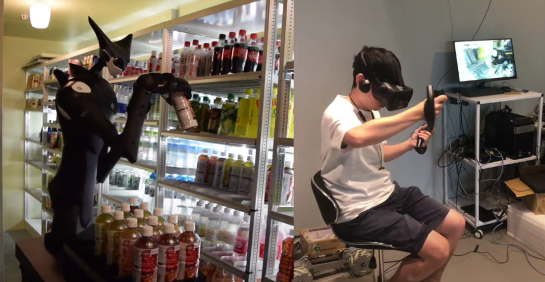 Alien Humanoid Robot Stocking Convenience Store Drinks