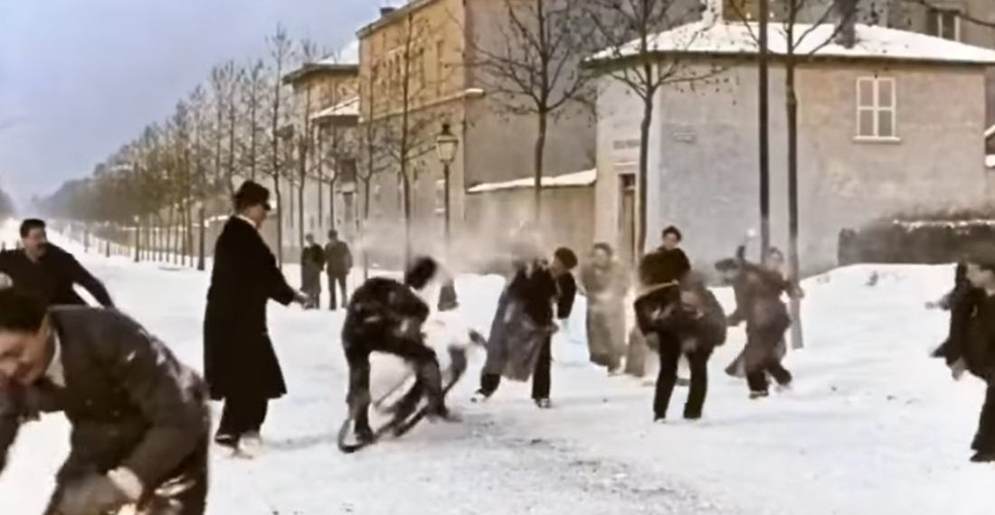 Holy Smokes: French Snowball Fight Film From 1896 Gets Upscaled, Colorized Using AI