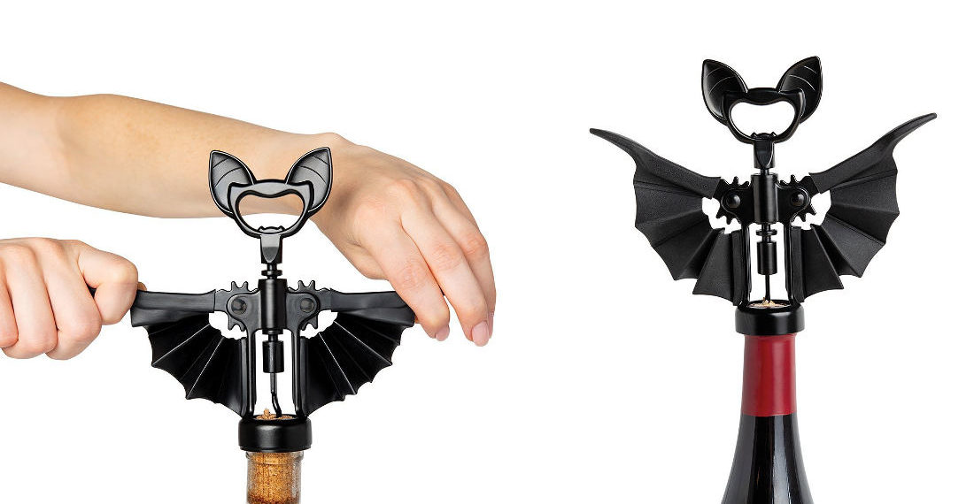 Vino, A Corkscrew That Looks Like A Bat  With Wings That Move As A Bottle Is Opened
