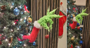 Grinch Arm Sticking Out Of Christmas Tree Ornament Holder