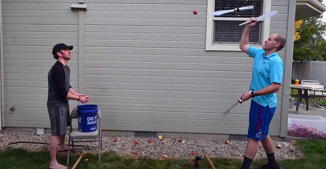 Real Life Fruit Ninja Slices 40 Apples In One Minute While Juggling Knives