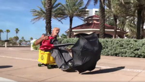 Florida Man Creates Vehicle Out Of Mop Bucket, Skateboard, Leaf Blower, Umbrella