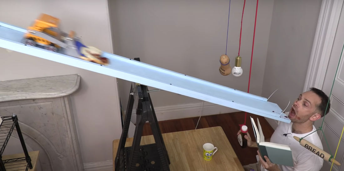 A Series Of Rube Goldberg Machines That Make And Feed A Person A PB&J Sandwich