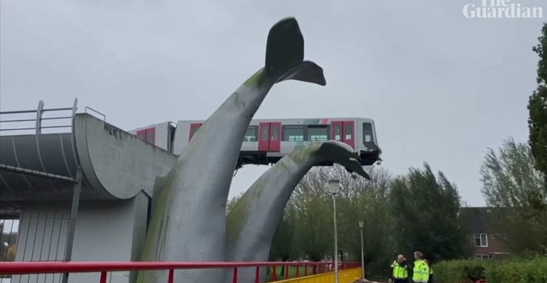 Metro Train Derailed 30-Feet In Air Saved By Giant Whale Tail Sculpture