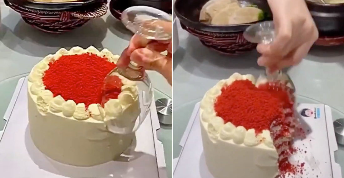 What Are You Doing?!: Eating A Cake With Wine Glasses