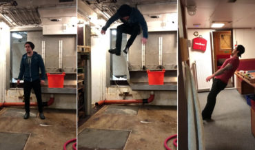Whoa!: Fisherman’s Jump On Rocking Boat Appears To Defy Gravity