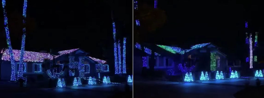 A Variety Of Home Christmas Light Shows Choreographed To The Mandalorian Theme