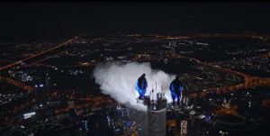 Wingsuit BASE Jumping From The Top Of Dubai's Burj Khalifa At Night
