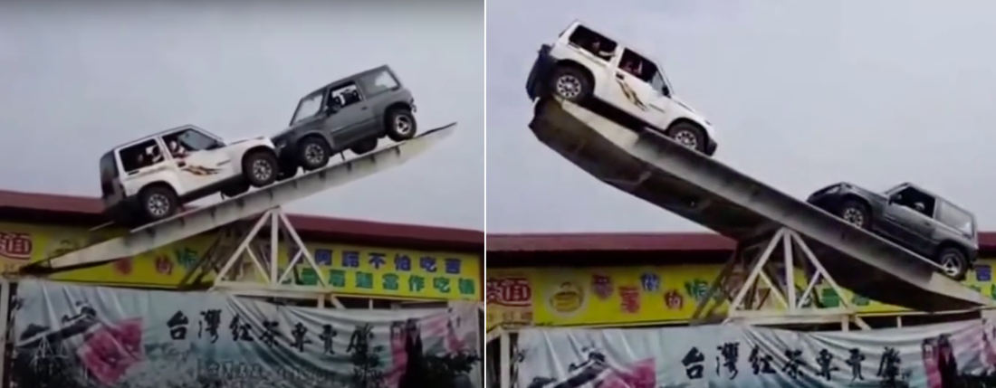 Oh Wow: The Ol’ Cars On A Giant Seesaw Balancing Act