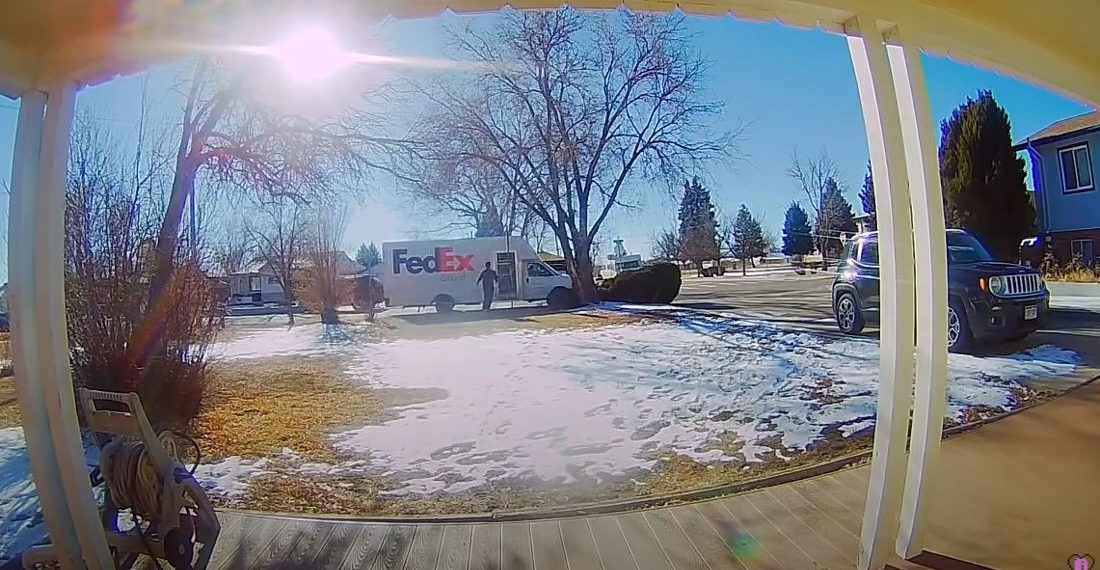Doorbell Cam Captures FedEx Truck Being Stolen While Driver Delivers Package
