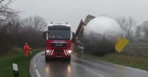 Whoaly Sh*t: Giant Gas Tank Rolls Off Trailer During Transport