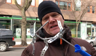 Man Demonstrates His Octopus Inspired Plastic Bag In Tree Grabber