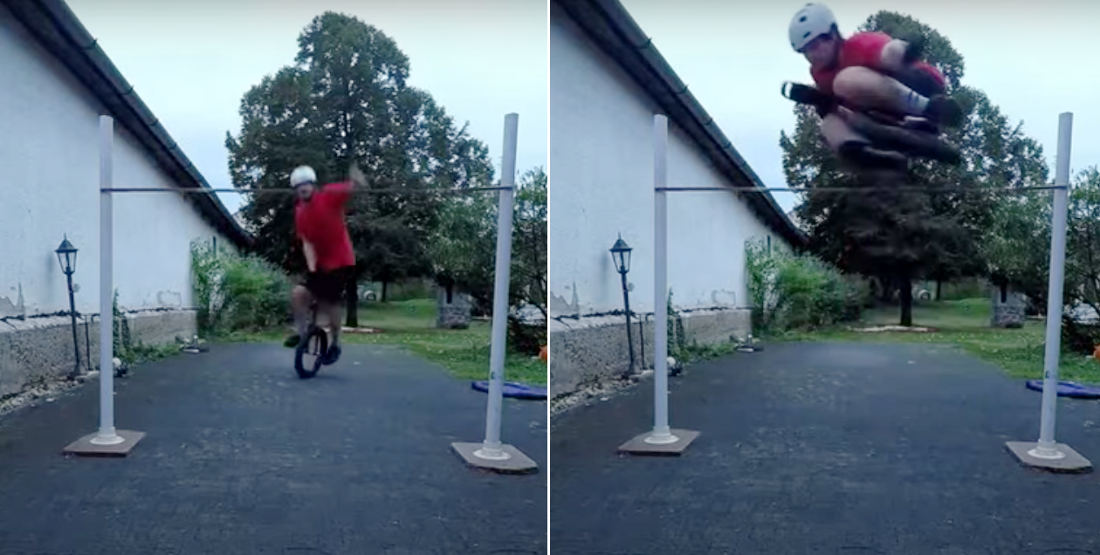 To Infinity And Beyond!: Guy Performs High Jump On Unicycle