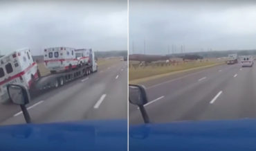 I’m Free!: Ambulance Rolls Off Back Of Auto Transport Onto Highway