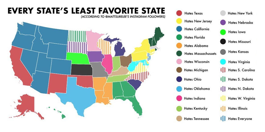 The United States Map Of Each State’s Least Favorite State
