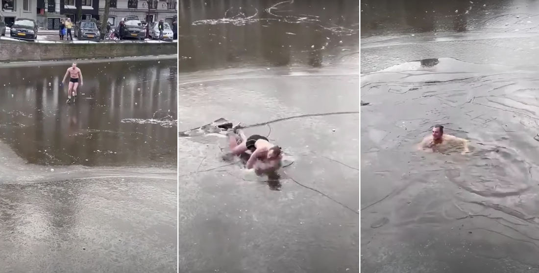 Ice Skater Crashes Through Thin Ice Of Amsterdam Canal