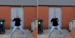 Modern Ninja Demonstrates His Nunchuck Skills, Including Throwing And Catching