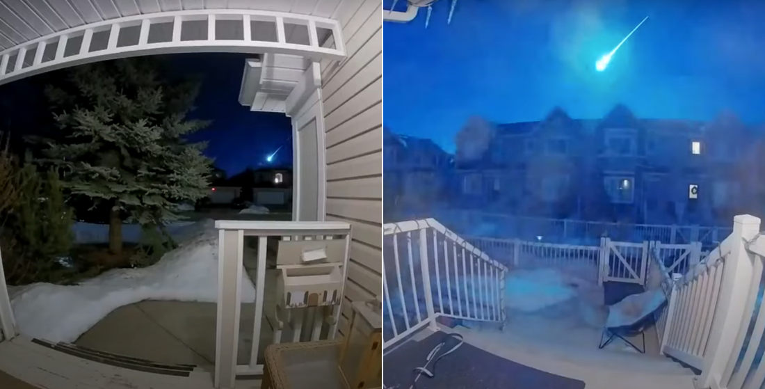 A Doorbell Cam Compilation Of A Bright Blue Meteor Above Calgary, Canada