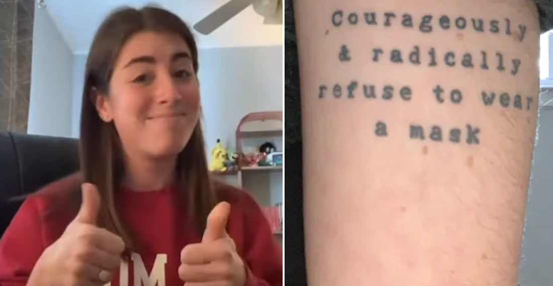 Woman Shows Off Her Pre-COVID Metaphorical Anti-Mask Tattoo