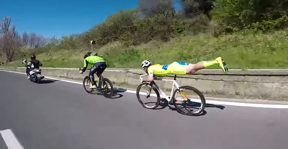Cyclist Supermans On Brakeless Bike To Demonstrate Lower Wind Resistance