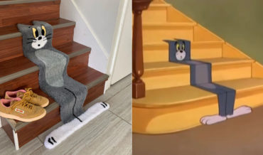 Rug Maker Creates Very Clever Tom & Jerry Flattened Tom Stair-Runner Rug