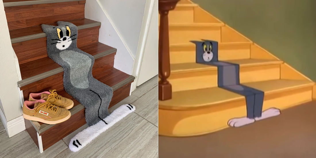 Rug Maker Creates Very Clever Tom & Jerry Flattened Tom Stair-Runner Rug