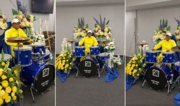 Deceased Drummer Tastefully Set Up Behind Drum Kit At Funeral Viewing