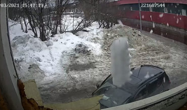 Close Calls: Massive Ice Block Falls Into Car’s Windshield