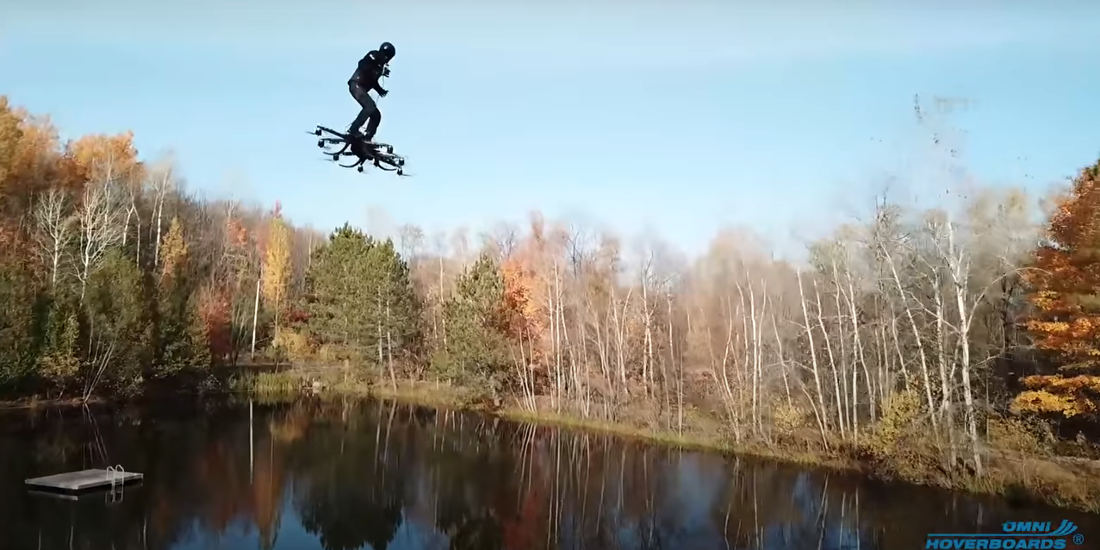 Drone Follow Footage Of Crazy Green Goblin Style Hoverboard