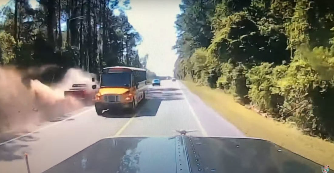 Truck Trying To Overtake Traffic On Side Of Road Winds Up In Ditch
