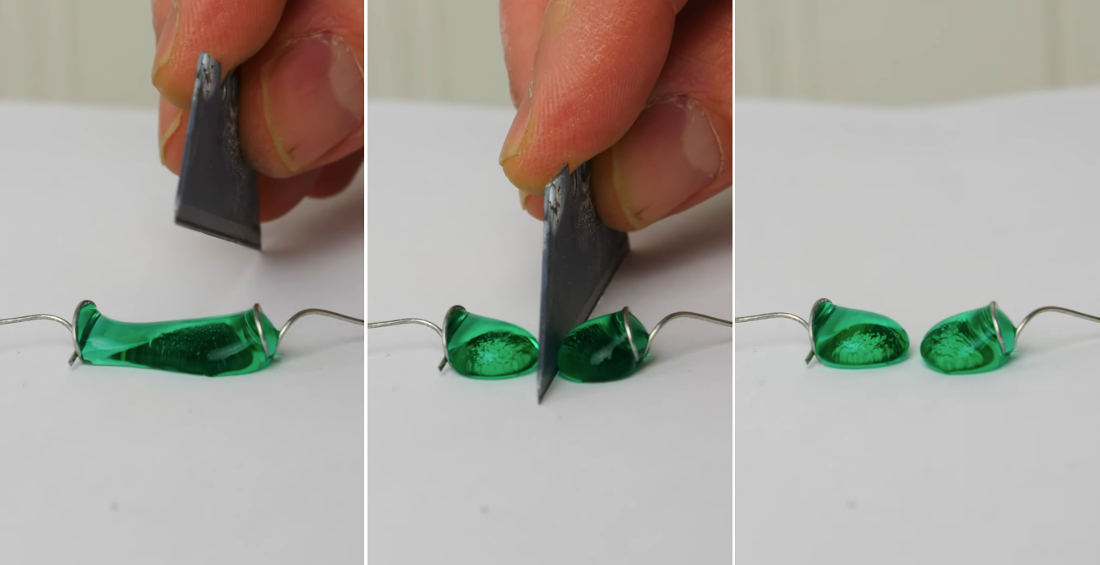 Cutting Water Droplets In Half With A Superhydrophobic Knife